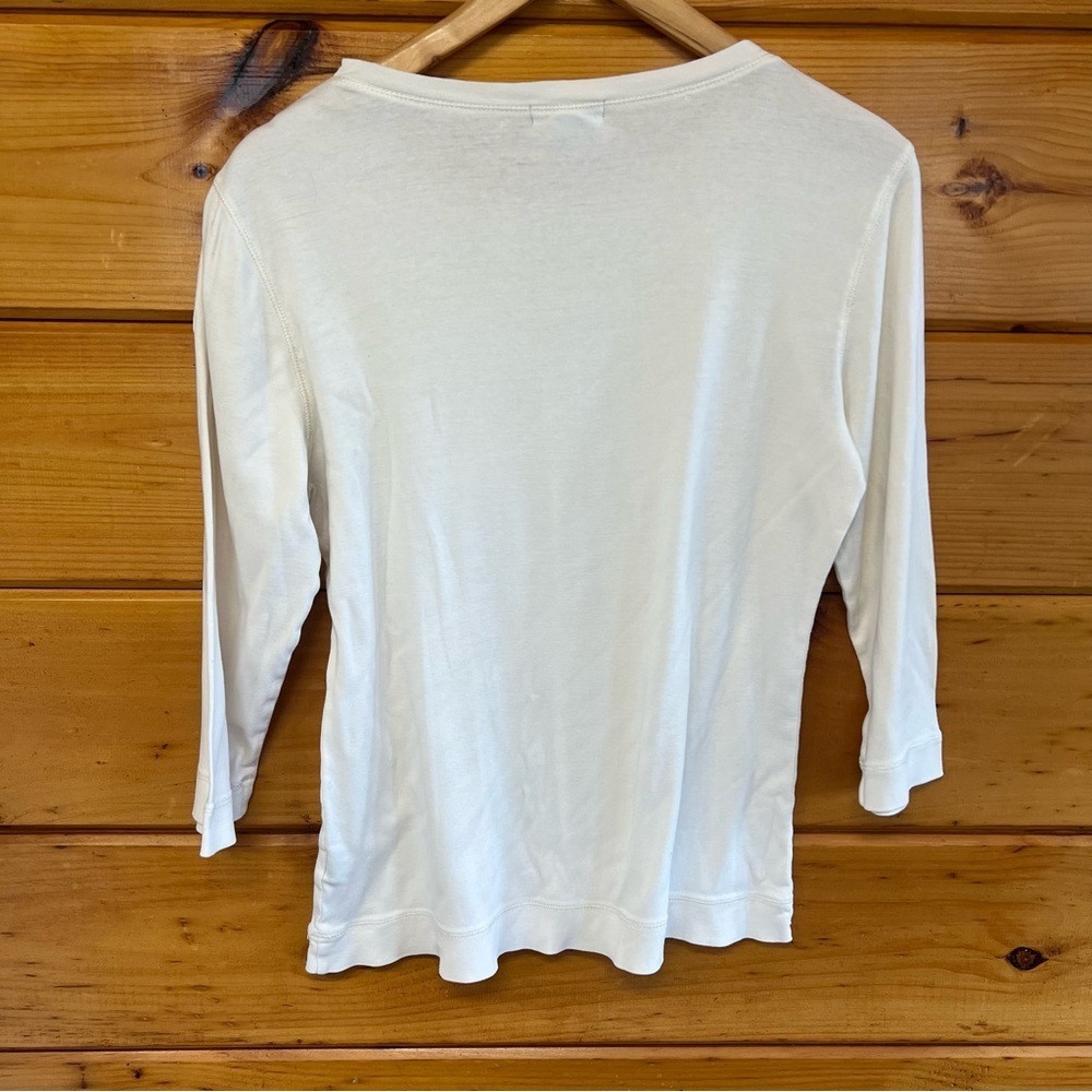 VTG LAUREN RALPH LAUREN Cream 3/4 Sleeve Women's Round Neck Button-Shoulder Top - Picture 4 of 4